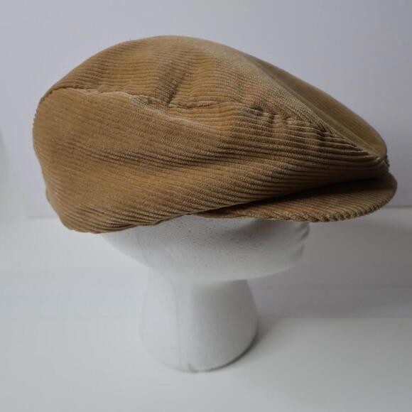 VTG Tan Corduroy Newsboy‎ Gatsby Hat Union Made 7 1/2-7 5/8 XL Pecky Binders Cap - Picture 1 of 11